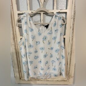 Ann Taylor Factory Floral V-Neck Blouse - White and Blue